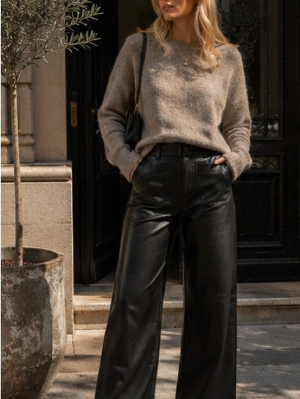 Suzy Shier Black Faux Leather Wide Leg Pants High Rise Size S Quiet Luxury